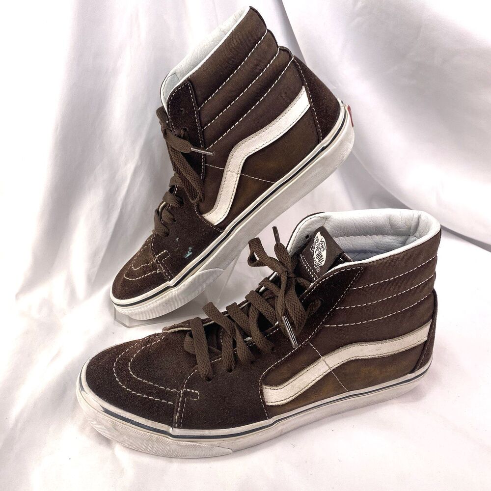 VANS Men 7 Women 8.5 High Top Lace-Up Canvas Sneakers Brown/White Unisex FLAW